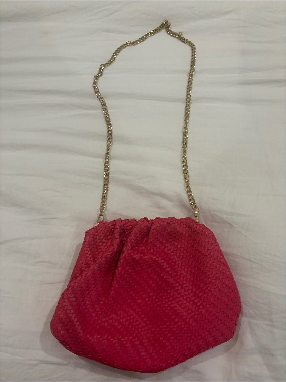 Anthropologie Stylish Pink Woven Shoulder Bag with Gold Chain Strap